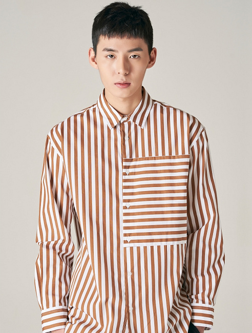 8 seconds Men Brown Loose Fit Stripe Shirt