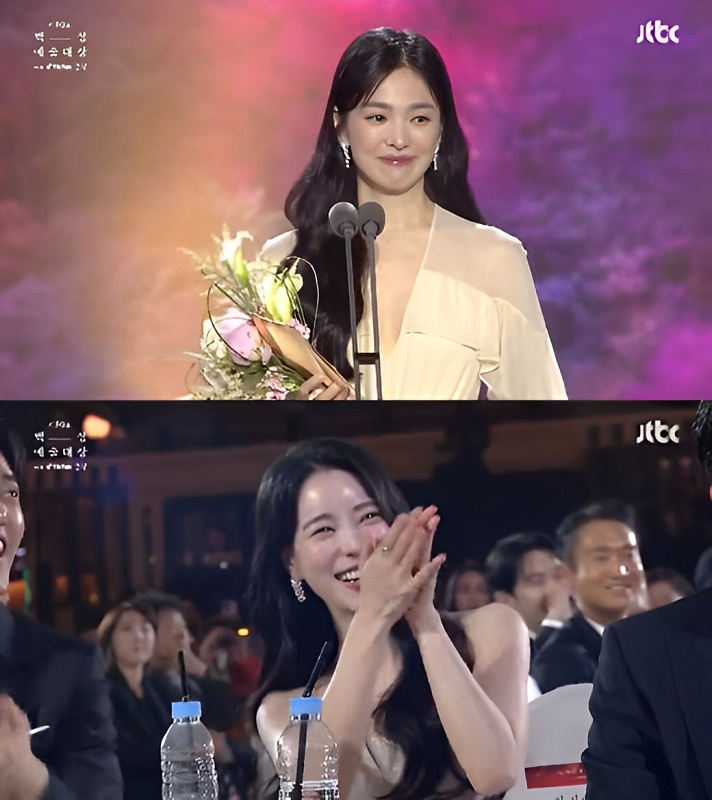 pidato kemenangan song hye kyo yang lucu menang baeksang awards 2023