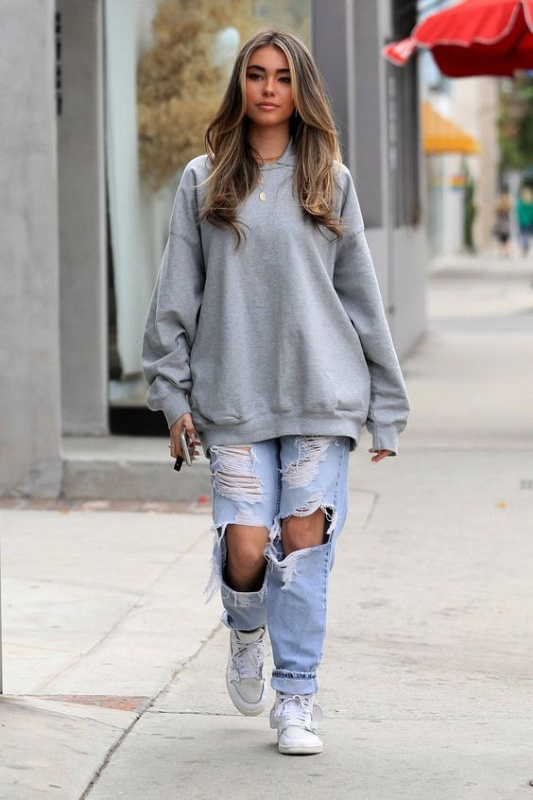 Sweatshirt Mix Ripped Jeans