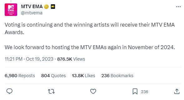 mtv ema dibatalkan