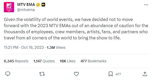 mtv ema dibatalkan